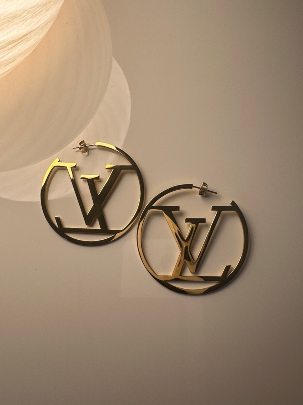 Gold LV Hoop Earrings - Designer Style - Picture 3 of 4